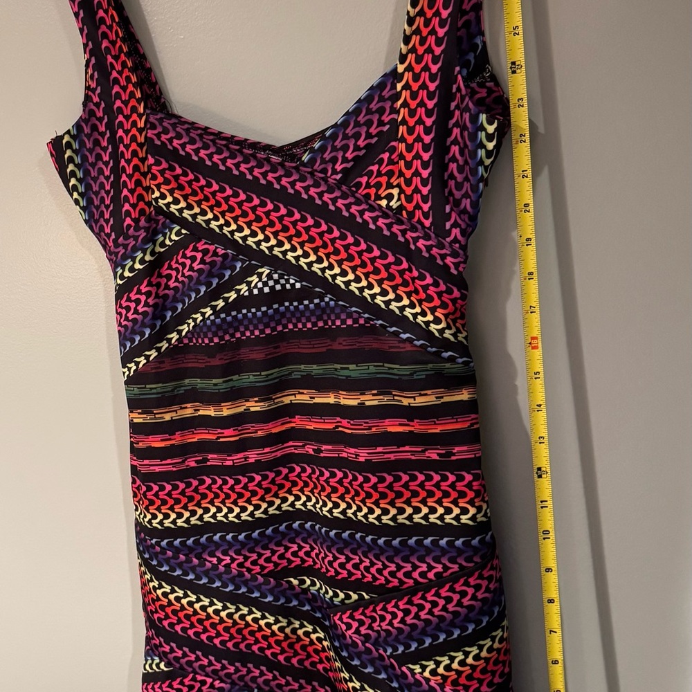Vintage Y2K Rainbow Geometric Body-con Dress Hippie Fest Women S Club Sexy 90s - Picture 13 of 16